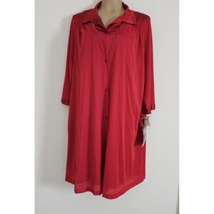 New Vtg Vanity Fair Negligee Nightgown Robe Set Red Satin Trim Size M/L